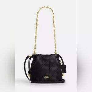 Coach Faye Mini Drawstring Black Quilted Leather Shoulder Bag